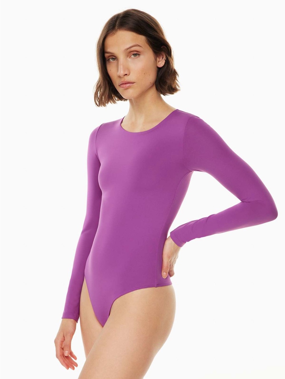 Babaton Aritzia Contour Crew Long Sleeve Bodysuit Thong-Cut Bottom- Ube Purple M